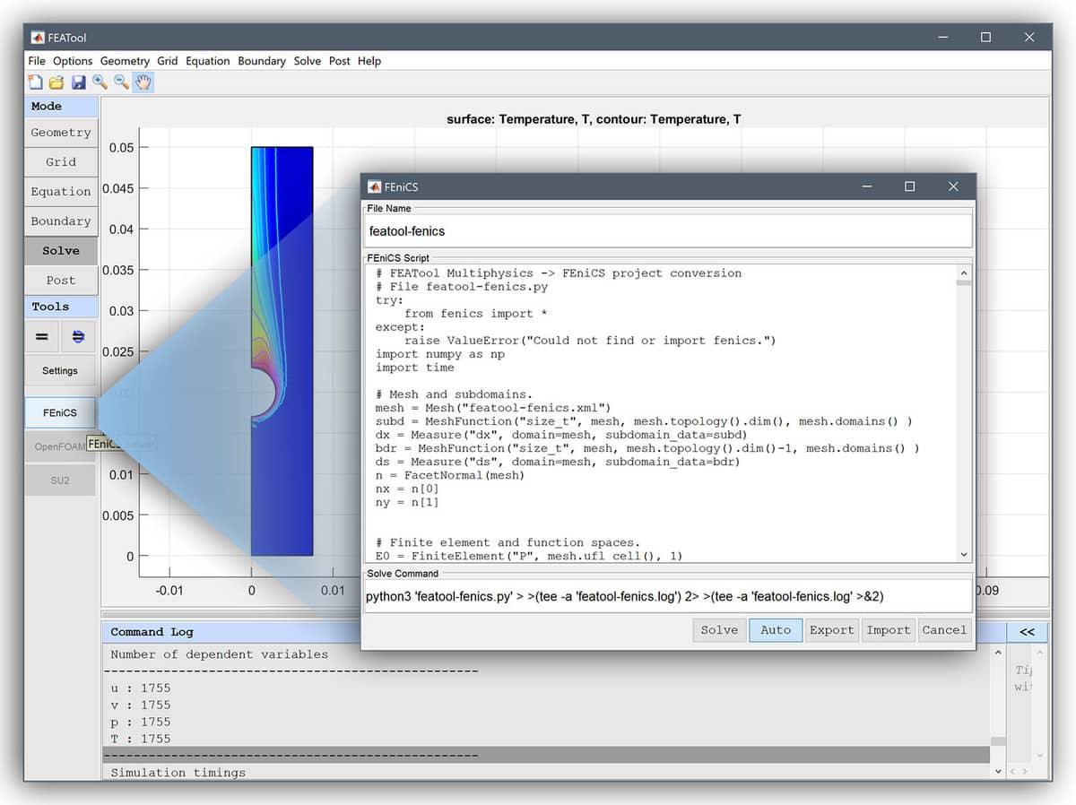 FEniCS Solver GUI and MATLAB Integration with FEATool Multiphysics