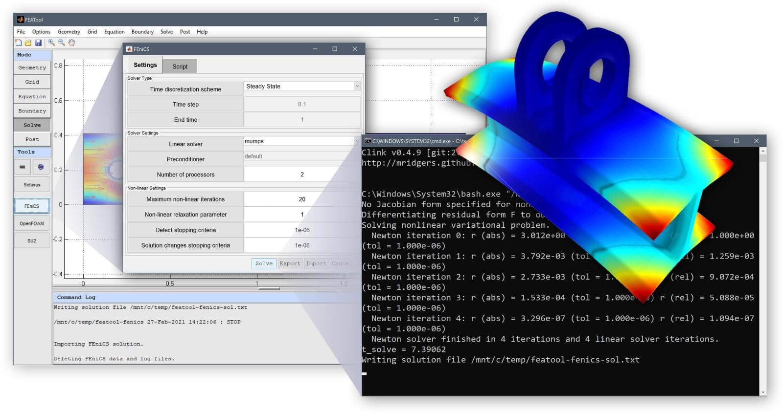 Python Multiphysics Simulations with FEniCS and FEATool